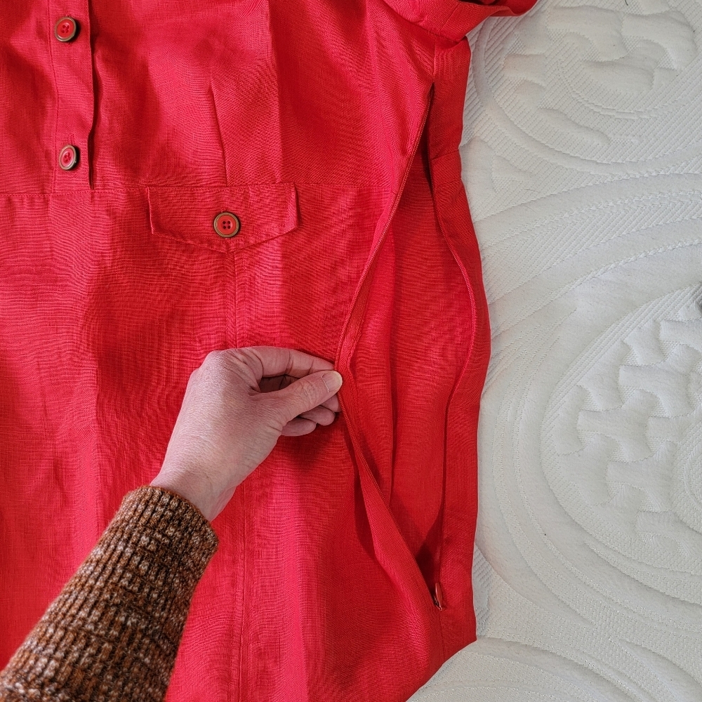 NWT Vintage Liz Claiborne 100% Linen Red Classic Tie Back Dress Size 10 - Picture 6 of 11